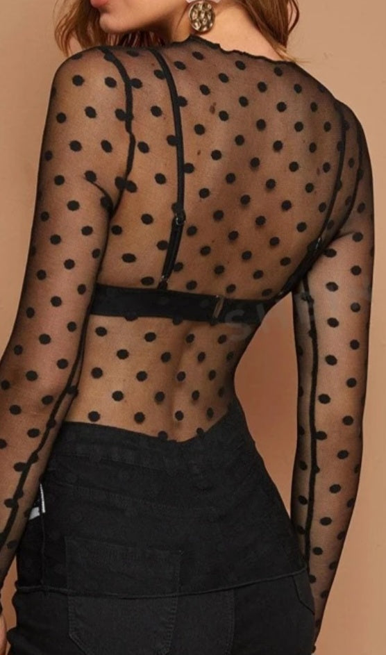 Polka Dot Sheer Mesh Top Without Bra